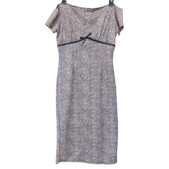 NWT Bettie Page sz 4 Queen of Pinups animal Cheetah print off shoulder dress - Picture 1 of 15